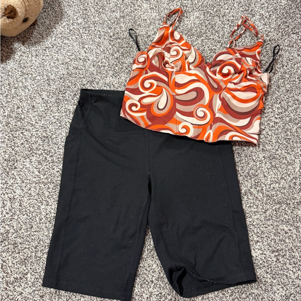 Forever 21 Orange, Brown & Cream Swirl Crop Top